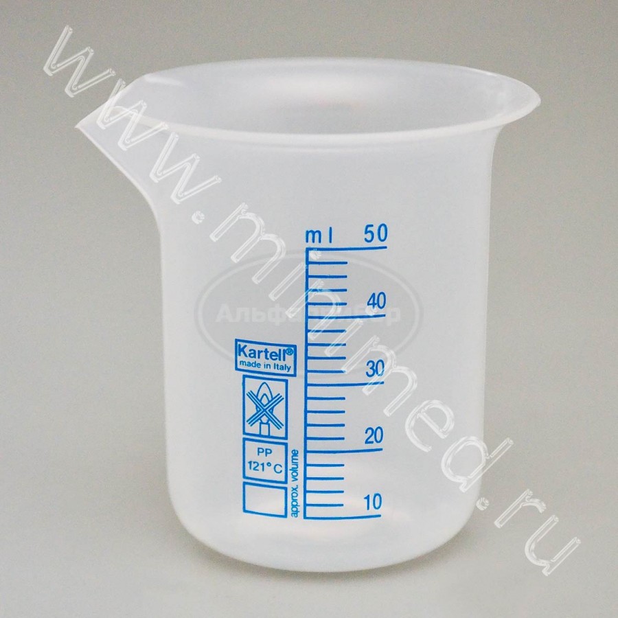 Стакан 50мл, с делениями п/п, Kartell, упаковка 2/20шт