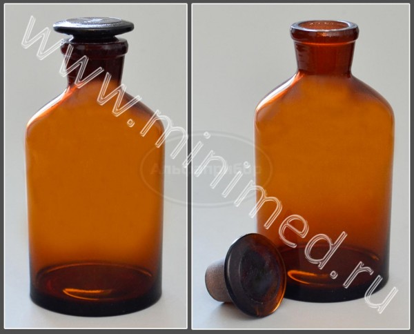 Склянка лабораторная 500мл из темного стекла с узкой горловиной и притертой пробкой