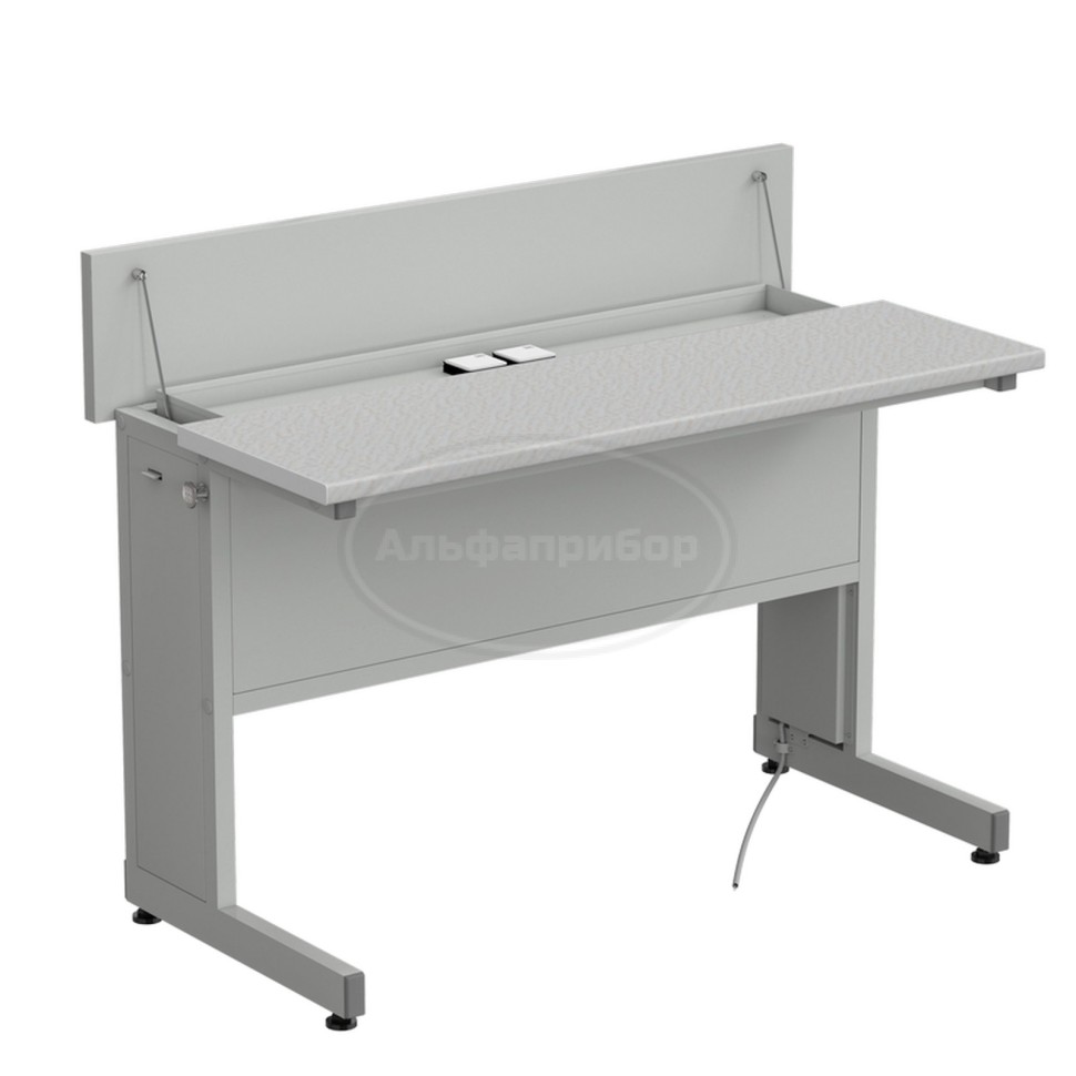 Стол ученический с откидной крышкой и розетками 1200x600x950 мм, раб. поверхность - белый ламинат