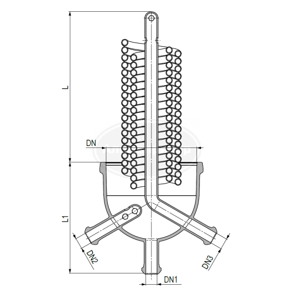 Бойлер погружной выпарной Dn=200мм F=0,3 м2 Dn1=Dn2=Dn3=25мм