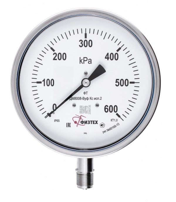Вакуумметры, мановакуумметры, манометры коррозионностойкие ДВ8008-ВУф Кс, ДА8008-ВУф Кс, ДМ8008-ВУф Кс исп 2 Без заполнения Б160