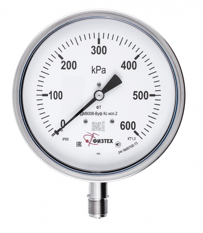 Вакуумметры, мановакуумметры, манометры коррозионностойкие ДВ8008-ВУф Кс, ДА8008-ВУф Кс, ДМ8008-ВУф Кс исп 2 Без заполнения Б160