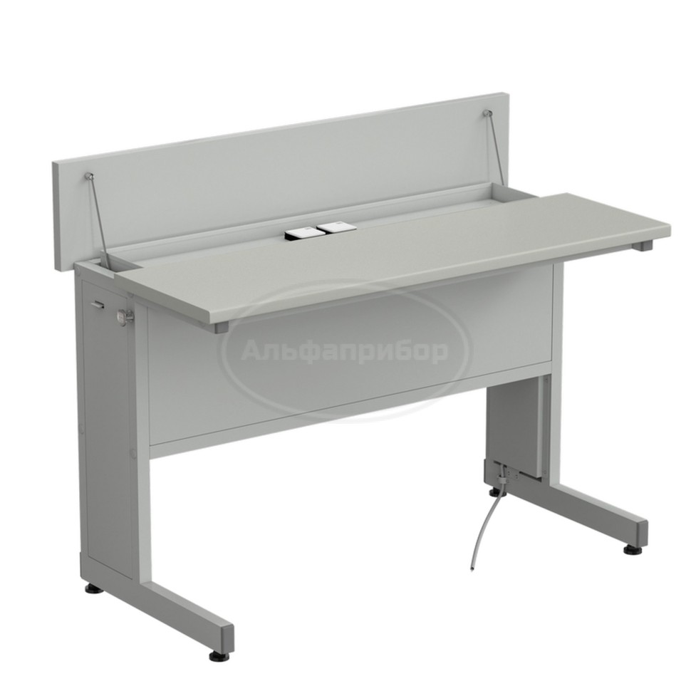 Стол ученический с откидной крышкой и розетками 1200x600x950 мм, раб. поверхность - серый ламинат