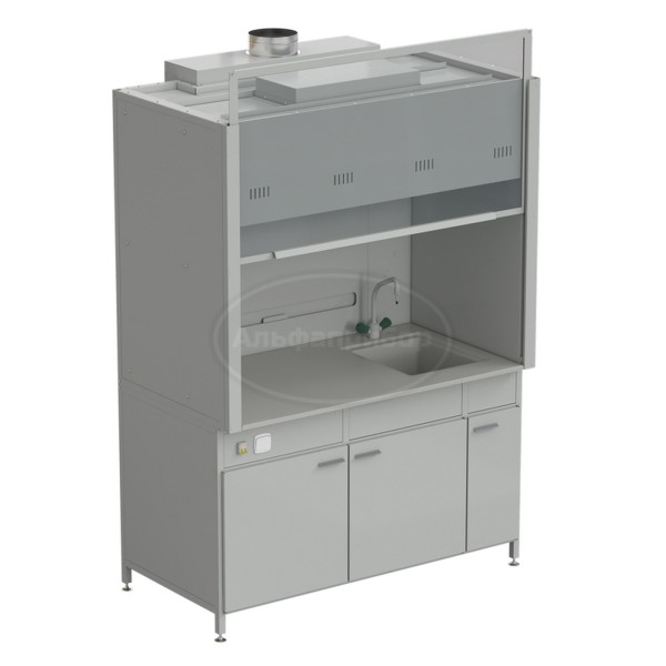 Шкаф вытяжной с мойкой из D и смесителем TOF, 1500х900х2145 мм, раб. поверхность - Durcon