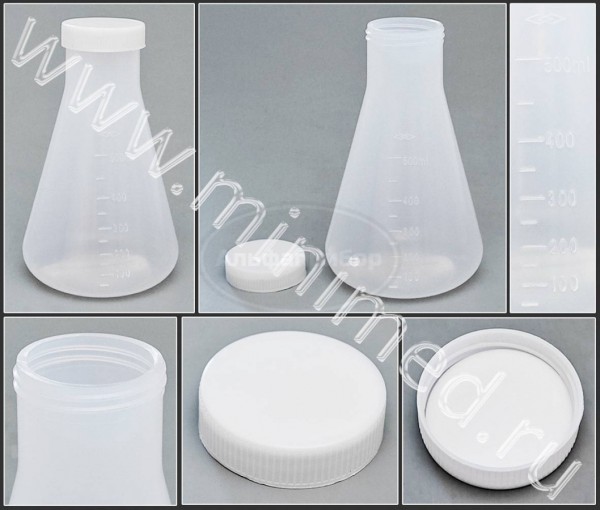 Колба коническая 500мл, с делениями с навинчивающейся крышкой, п/п