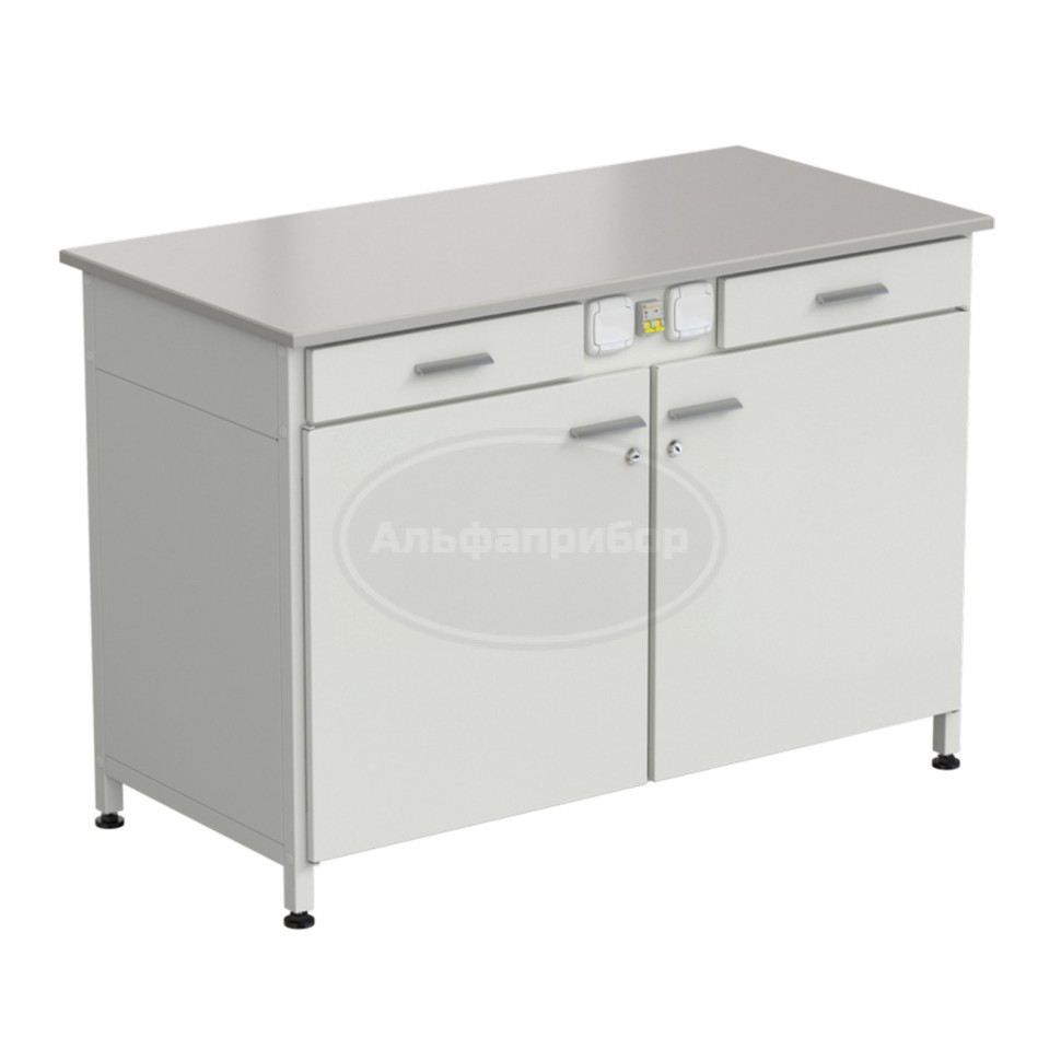 Стол-тумба с электрикой (2 ящика + 2 двери) 1200x600x850 мм, раб. поверхность - Durcon