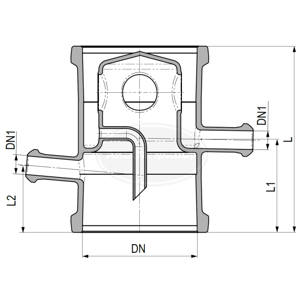 Головка дистилляционная с перепадом Dn PZ=400мм Dn1 KZA=25мм L=450мм