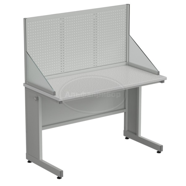Стол ученический с перфорированным экраном и бортиками 1200х600х1360 мм, раб. поверхность - белый ламинат