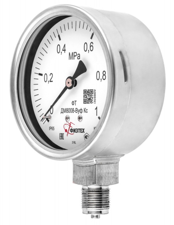 Вакуумметры, мановакуумметры, манометры коррозионностойкие ДВ8008-ВУф Кс, ДА8008-ВУф Кс, ДМ8008-ВУф Кс SG Без заполнения