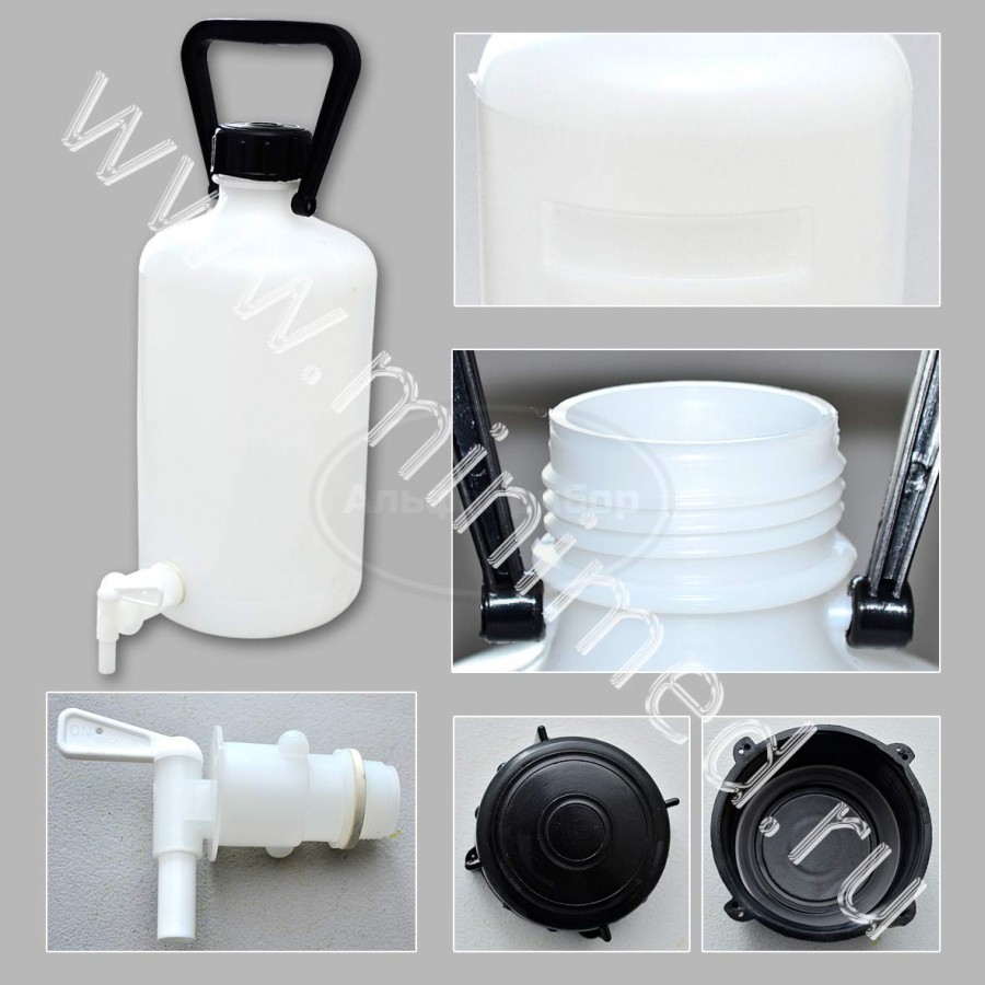 Бутыль с краном 5л, ПЭВП, с завинчивающейся крышкой, с ручкой, LAMAPLAST, упаковка 1/6шт