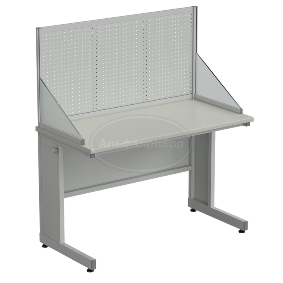 Стол ученический с перфорированным экраном и бортиками 1200х600х1360 мм, раб. поверхность - серый ламинат