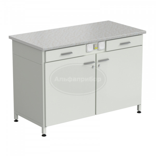 Стол-тумба с электрикой (2 ящика + 2 двери) 1200x600x850 мм, раб. поверхность - белый ламинат