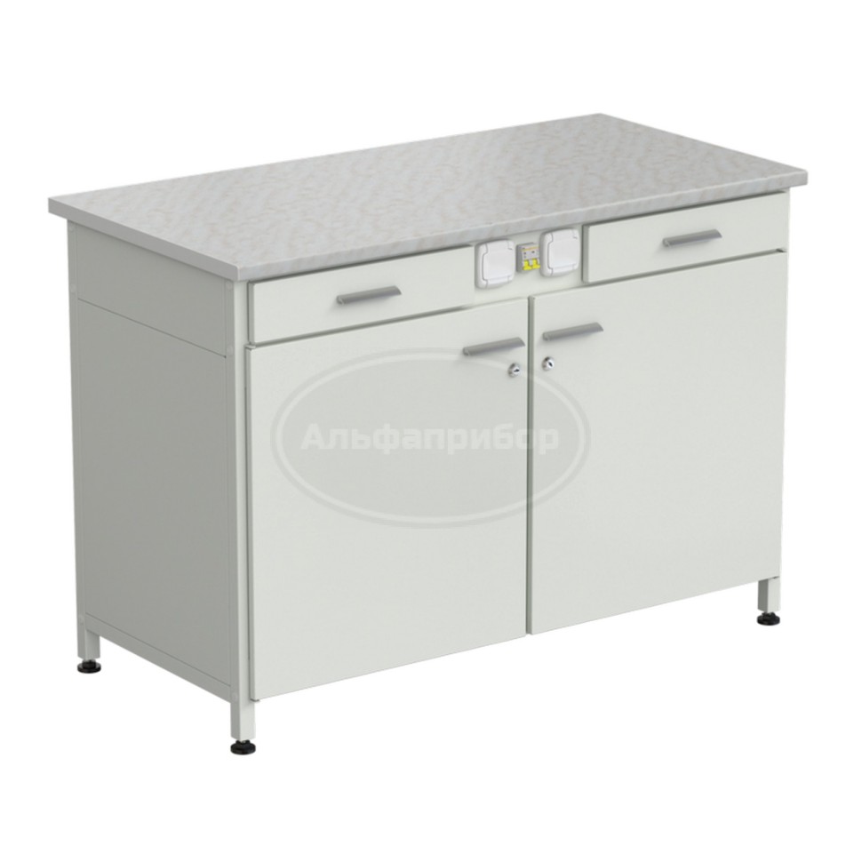 Стол-тумба с электрикой (2 ящика + 2 двери) 1200x600x850 мм, раб. поверхность - белый ламинат