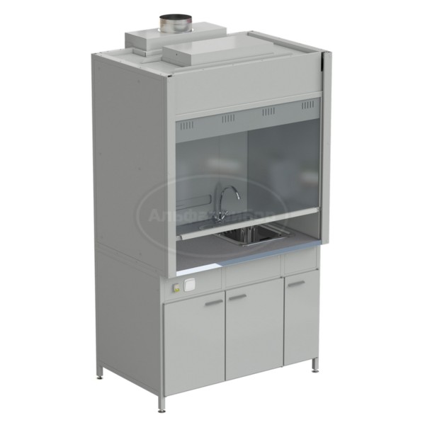 Шкаф вытяжной с мойкой из НС и смесителем 1200х900х2145 мм, раб. поверхность - монолитный керамогранит