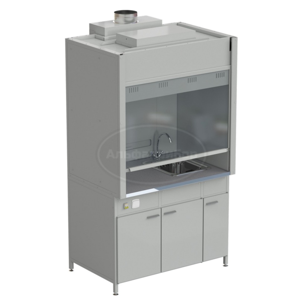 Шкаф вытяжной с мойкой из НС и смесителем 1200х900х2145 мм, раб. поверхность - монолитный керамогранит