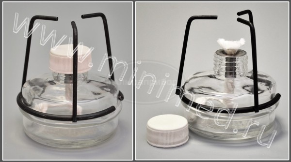 Спиртовка стеклянная СЛ-2 (на 100мл с металлической оправой), упаковка 20шт, МиниМед