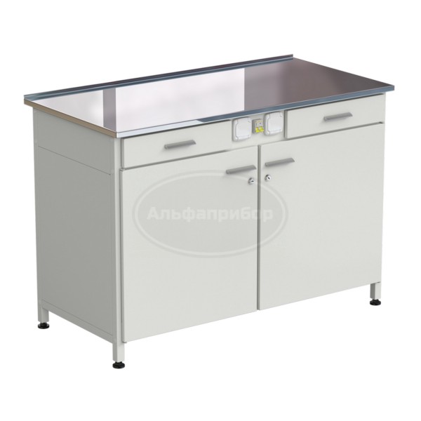 Стол-тумба с электрикой (2 ящика + 2 двери) 1200x600x850 мм, раб. поверхность - нержавеющая сталь