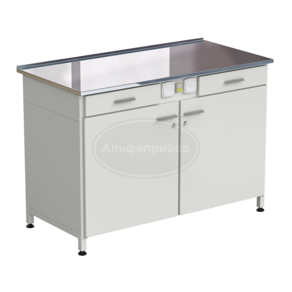 Стол-тумба с электрикой (2 ящика + 2 двери) 1200x600x850 мм, раб. поверхность - нержавеющая сталь