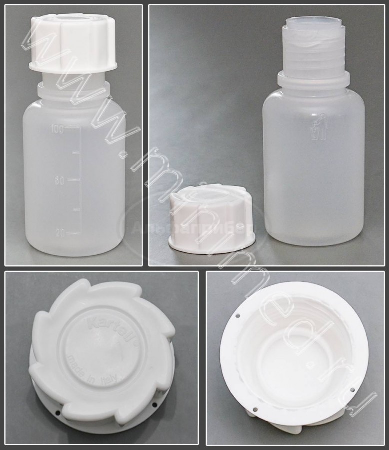 Банка для реактивов 100мл, с делениями широкогорлая, с крышкой, п/п, Kartell, упаковка 1/100шт