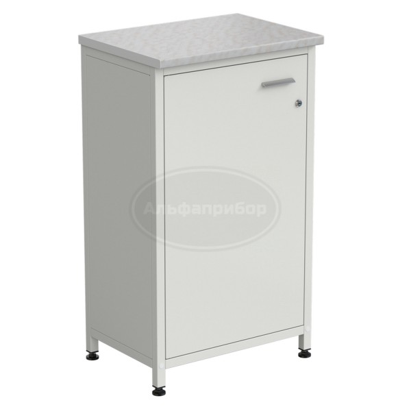 Шкаф-тумба белая 1 дверь 610х450х1060 мм, металл, раб. поверхность - белый ламинат