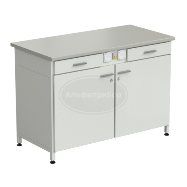 Стол-тумба с электрикой (2 ящика + 2 двери) 1200x600x850 мм, раб. поверхность - серый ламинат