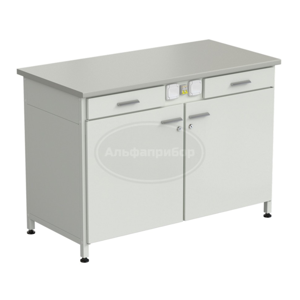 Стол-тумба с электрикой (2 ящика + 2 двери) 1200x600x850 мм, раб. поверхность - серый ламинат