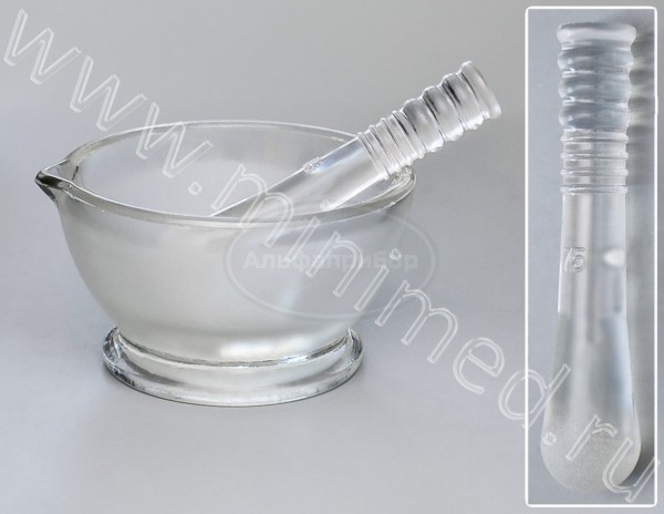 Ступка с пестиком D=75 мм, стеклянная, упаковка 4шт, МиниМед
