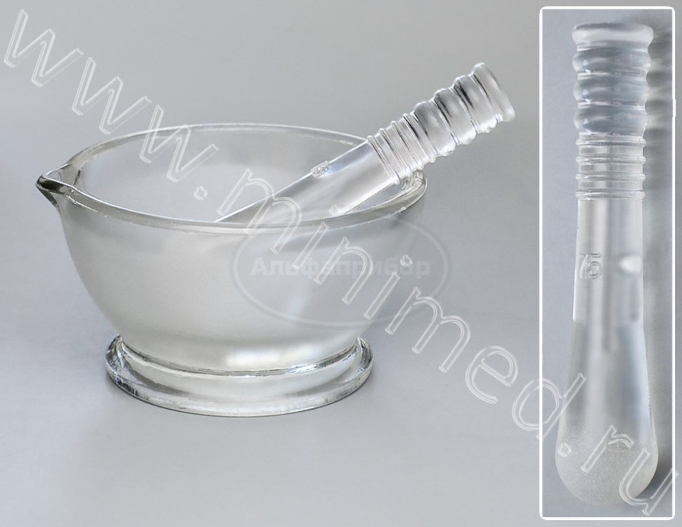 Ступка с пестиком D=75 мм, стеклянная, упаковка 4шт, МиниМед