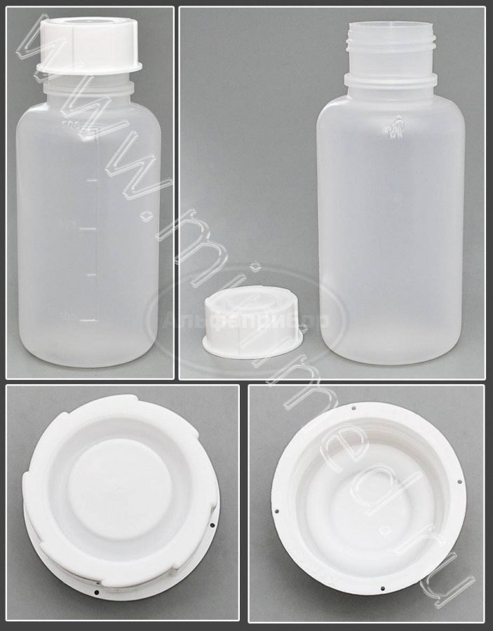 Банка для реактивов 500мл, с делениями широкогорлая, с крышкой, п/п, Kartell, упаковка 1/25шт