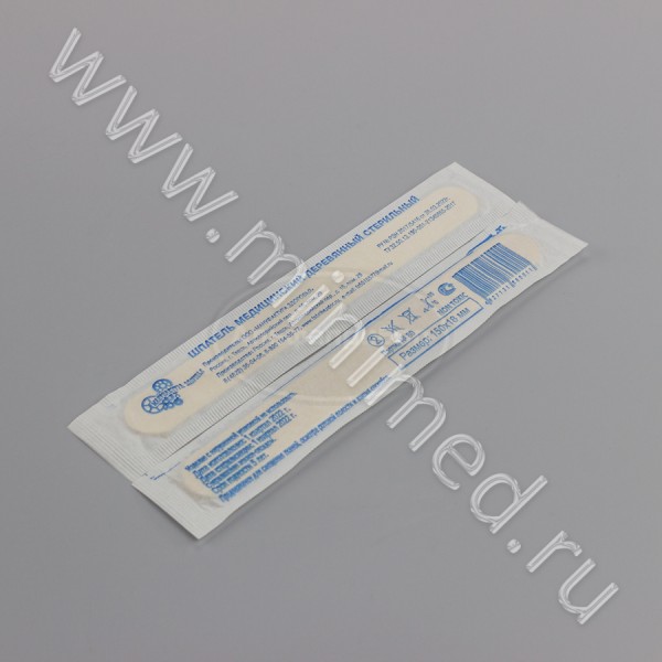 Шпатель медицинский деревянный стерильный, индивидуальная упаковка ,150*18*1,8 мм, упаковка 100шт