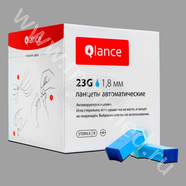 Автоматический ланцет Qlance Uni Lite, глубина прокола 1,8 мм, игла 23G, голубой, упаковка 100шт
