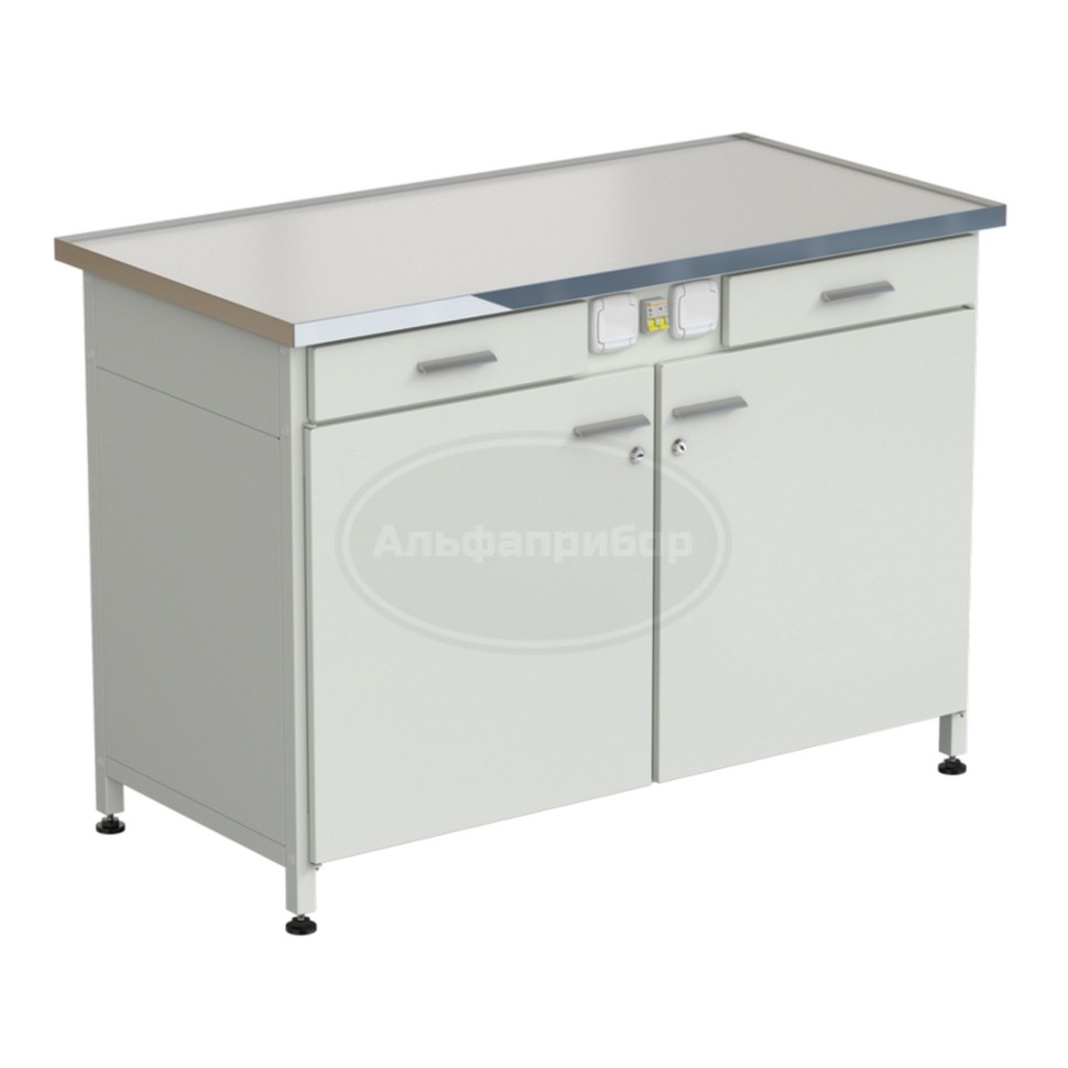 Стол-тумба с электрикой (2 ящика + 2 двери) 1212x610x850 мм, раб. поверхность - Labgrade-лайт