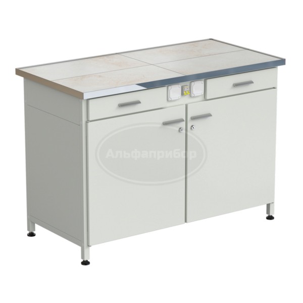 Стол-тумба с электрикой (2 ящика + 2 двери) 1212x610x850 мм, раб. поверхность - керамика
