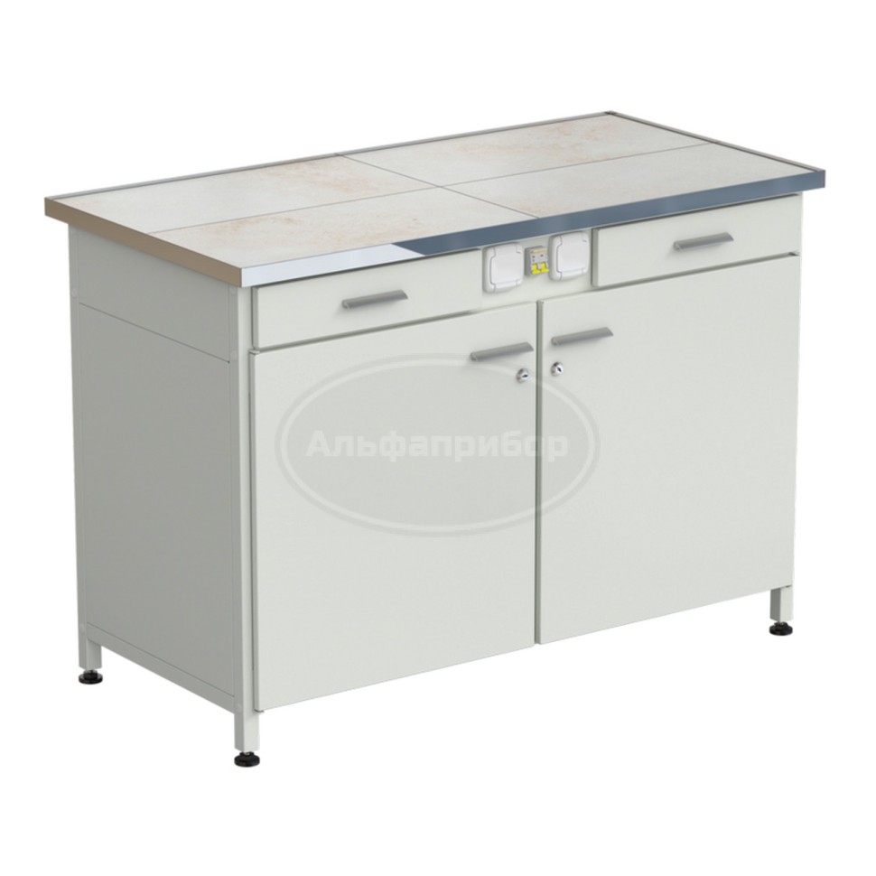 Стол-тумба с электрикой (2 ящика + 2 двери) 1212x610x850 мм, раб. поверхность - керамика