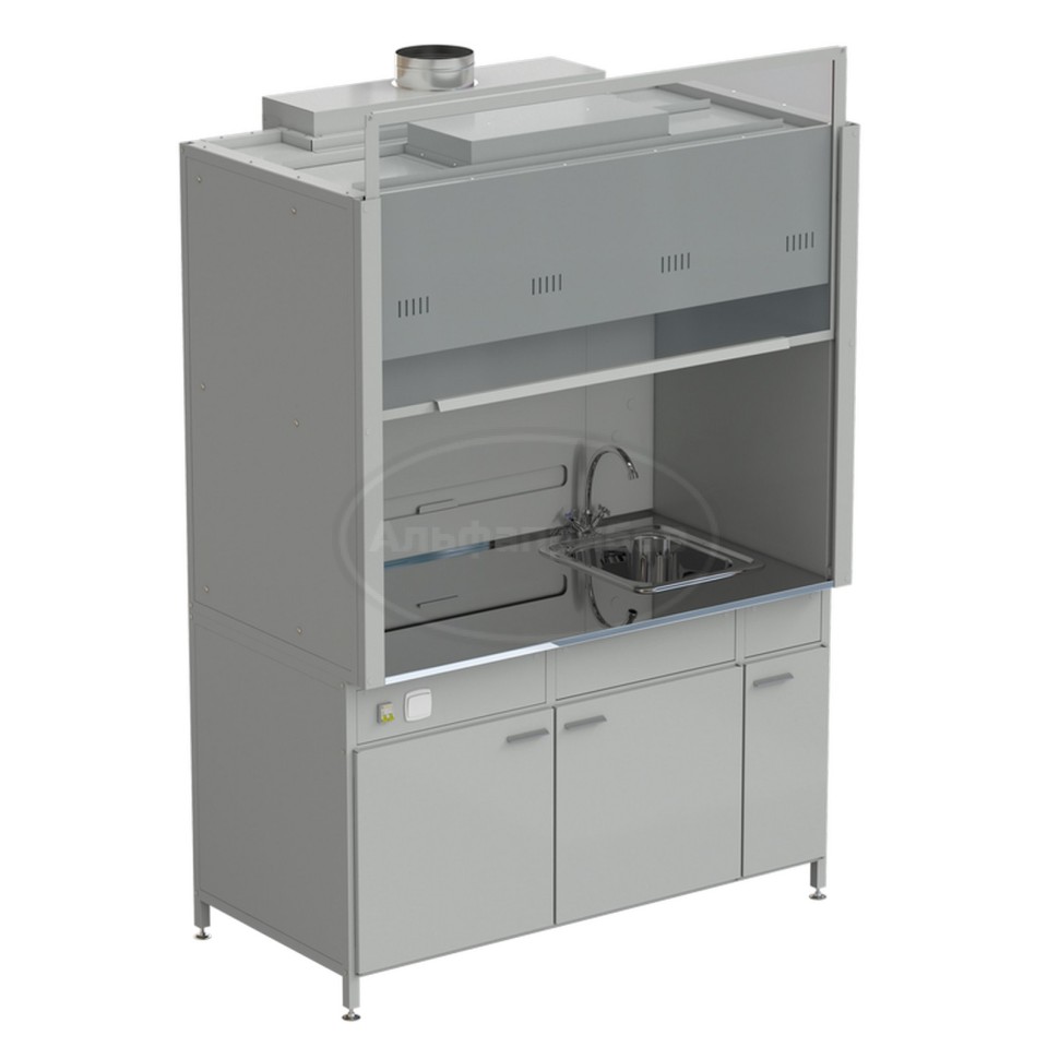 Шкаф вытяжной с мойкой из НС и смесителем 1500х900х2145 мм, раб. поверхность - нержавеющая сталь