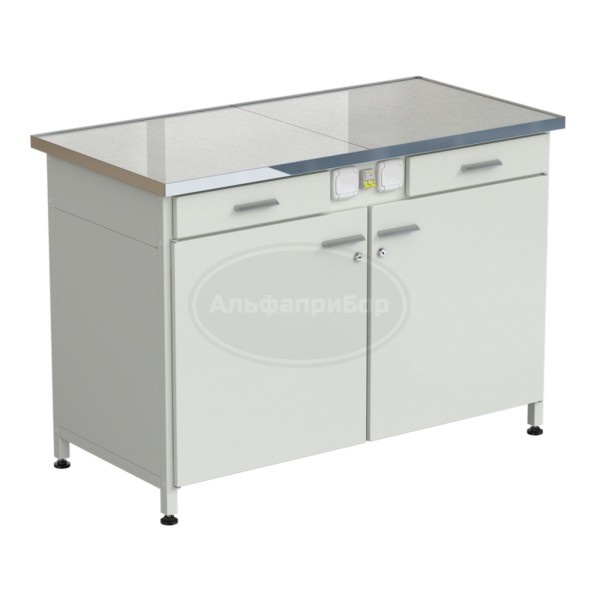 Стол-тумба с электрикой (2 ящика + 2 двери) 1212x610x850 мм, раб. поверхность - керамогранит