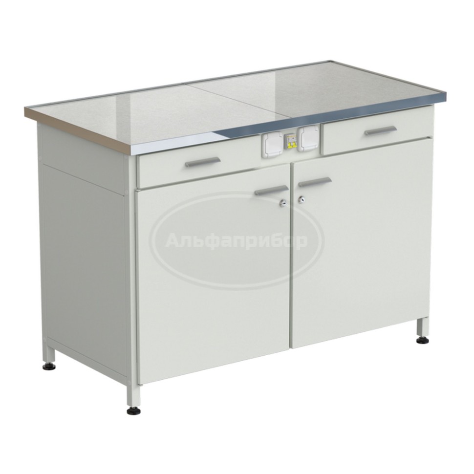 Стол-тумба с электрикой (2 ящика + 2 двери) 1212x610x850 мм, раб. поверхность - керамогранит