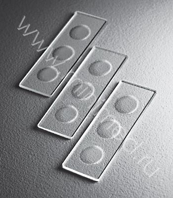 Стекло для микропрепаратов по ТУ 9464-012-52876859-2014, предметное, СП-7103А с 3-мя лунками, 26*76 мм, толщ.1,0 мм, упаковка 50шт/2500шт, МиниЛаб