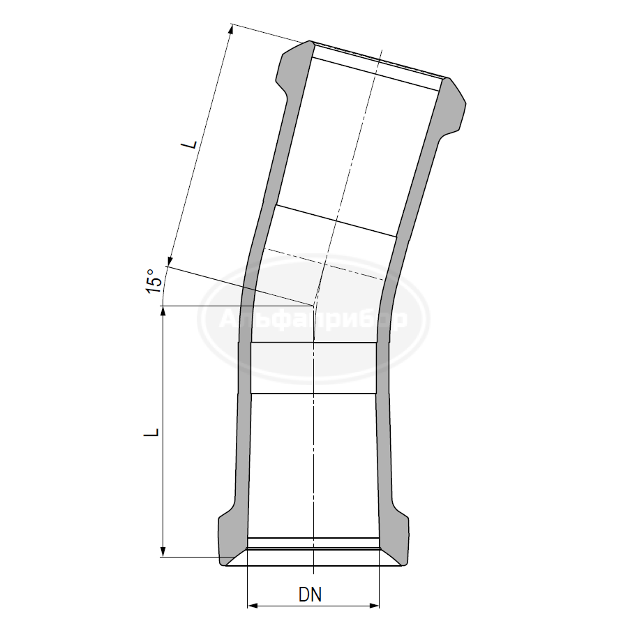 Отвод 15 градусов KZA/KZB DN=25мм L=75мм W=0,2кг