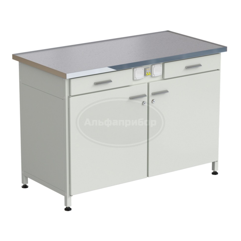 Стол-тумба с электрикой (2 ящика + 2 двери) 1212x610x850 мм, раб. поверхность - монолитный керамогранит
