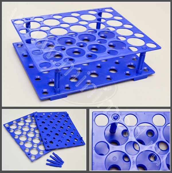 Штатив для пробирок 15мл, диам.17 мм*30 гн., 50мл д.28 мм*20 гн.,ABS, индивидуальная упаковка /50шт, голубой, Китай