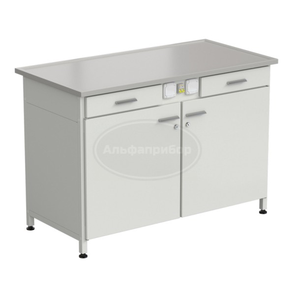 Стол-тумба с электрикой (2 ящика + 2 двери) 1213x613x850 мм, раб. поверхность - Durcon с бортиком