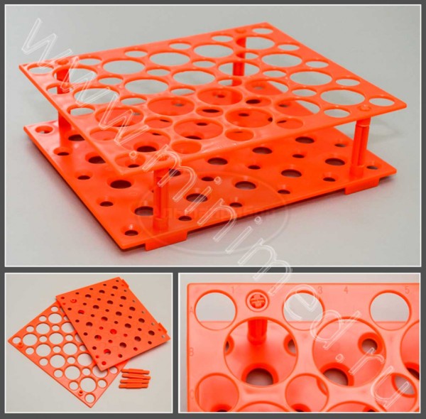 Штатив для пробирок 15мл, диам.17 мм*30 гн., 50мл д.28 мм*20 гн.,ABS, индивидуальная упаковка /50шт, оранжевый