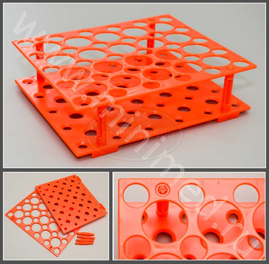 Штатив для пробирок 15мл, диам.17 мм*30 гн., 50мл д.28 мм*20 гн.,ABS, индивидуальная упаковка /50шт, оранжевый