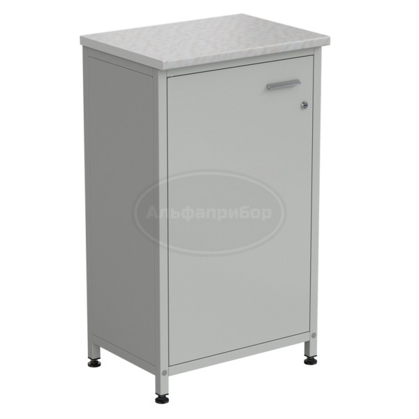 Шкаф-тумба серая 1 дверь 610х450х1060 мм, металл, раб. поверхность - белый ламинат