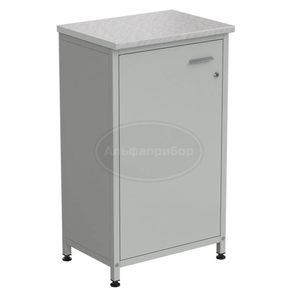 Шкаф-тумба серая 1 дверь 610х450х1060 мм, металл, раб. поверхность - белый ламинат