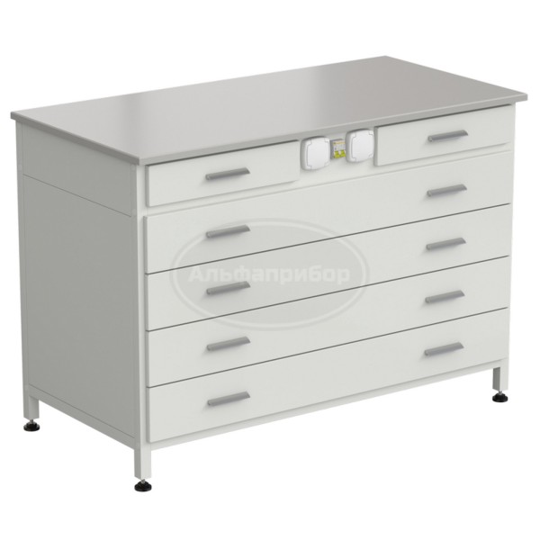 Стол-тумба с электрикой (2 ящика + 4 широких ящика) 1200x600x850 мм, раб. поверхность - Durcon