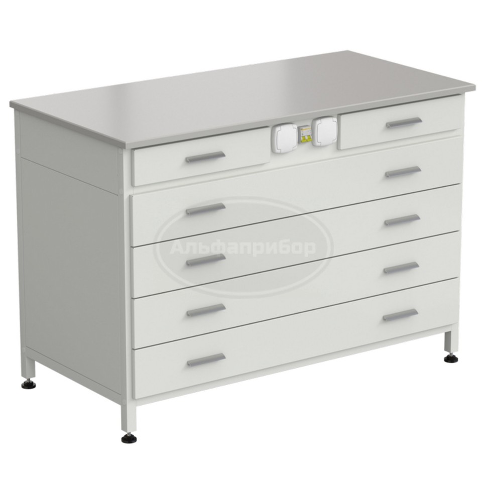 Стол-тумба с электрикой (2 ящика + 4 широких ящика) 1200x600x850 мм, раб. поверхность - Durcon