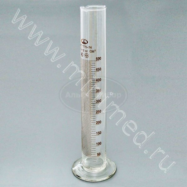 Цилиндр 1-500-2 с носиком и стеклянным основанием, ТУ 9464-013-52876351-2014, ГОСТ 1770-74, МиниМедПром, упаковка 2/ кор.32шт