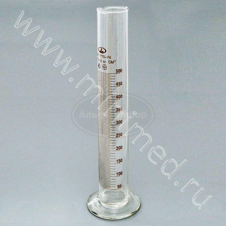 Цилиндр 1-500-2 с носиком и стеклянным основанием, ТУ 9464-013-52876351-2014, ГОСТ 1770-74, МиниМедПром, упаковка 2/ кор.32шт